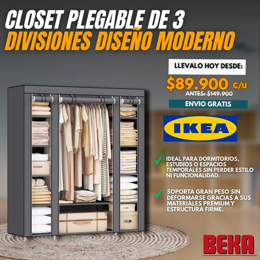 CLOSET PLEGABLE DE 3 DIVISIONES DISEÑO MODERNO |IKEA®|