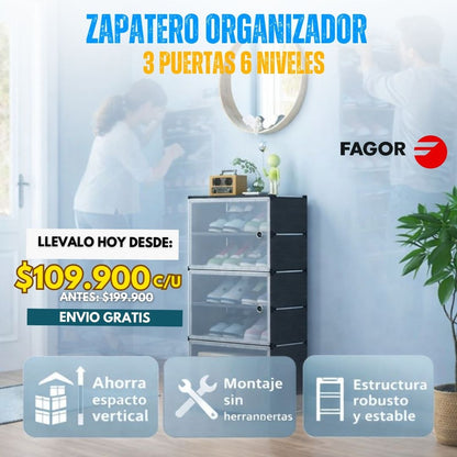 ZAPATERO ORGANIZADOR 3 PUERTAS 6 NIVELES | FAGOR®