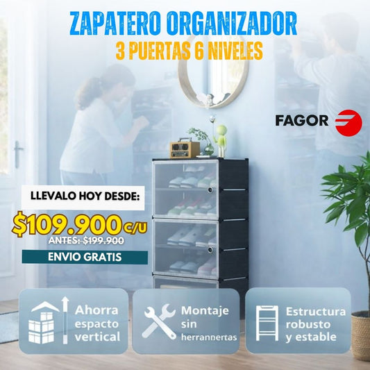 ZAPATERO ORGANIZADOR 3 PUERTAS 6 NIVELES | FAGOR®