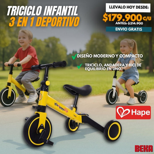 TRICICLO INFANTIL 3 EN 1 DEPORTIVO|HAPE®|
