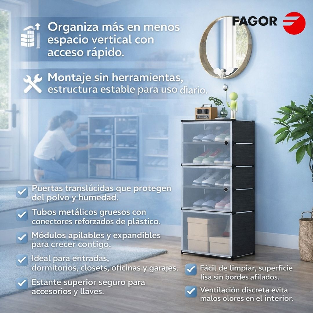 ZAPATERO ORGANIZADOR 3 PUERTAS 6 NIVELES | FAGOR®