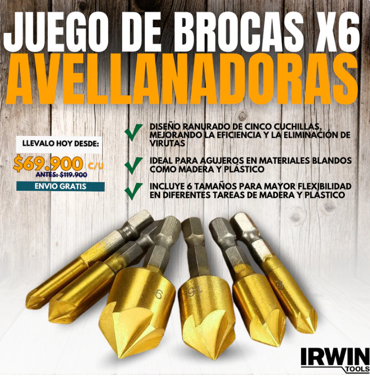 JUEGO DE BROCAS X6 AVELLANADORAS IRWIN®