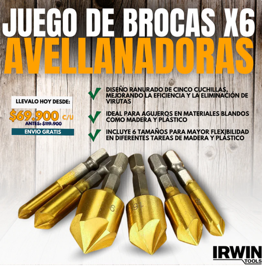 JUEGO DE BROCAS X6 AVELLANADORAS IRWIN®