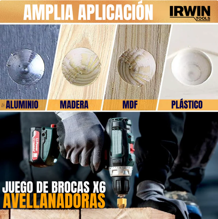 JUEGO DE BROCAS X6 AVELLANADORAS IRWIN®