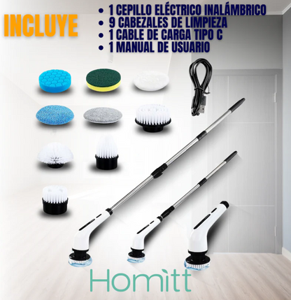 CEPILLO ELÉCTRICO INALÁMBRICO GIRATORIO 9 EN 1 PARA LIMPIEZA HOMITT®