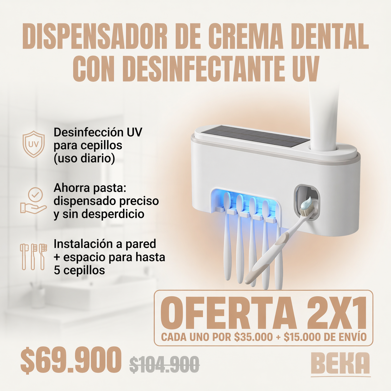 DISPENSADOR DE CREMA DENTAL CON DESINFECTANTE UV