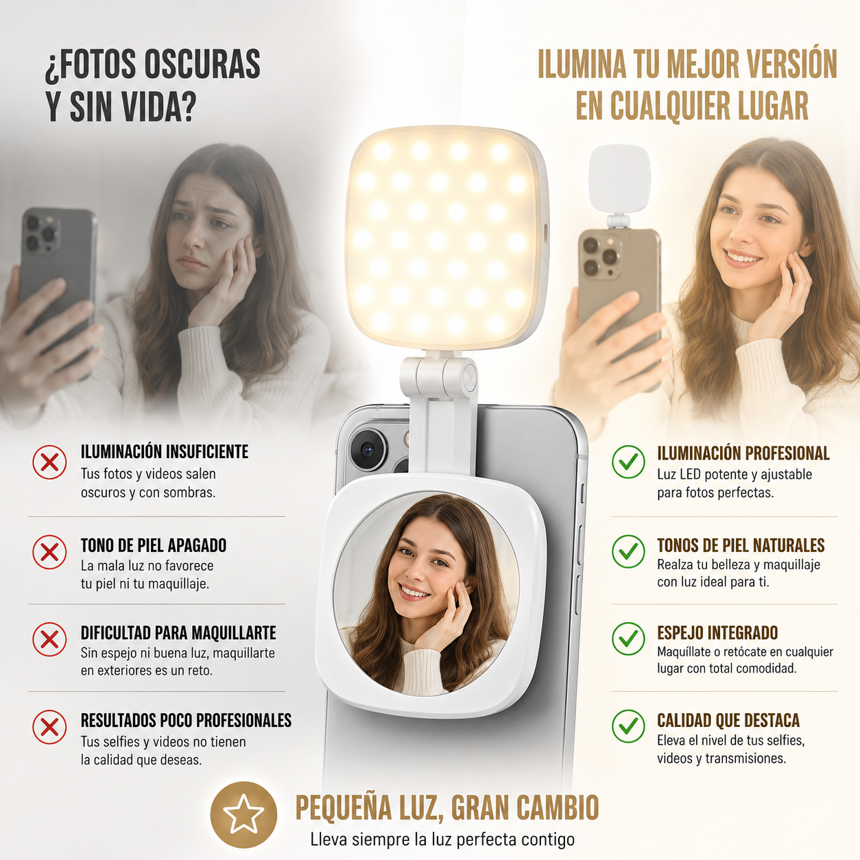 LUZ DE CELULAR CON ESPEJO