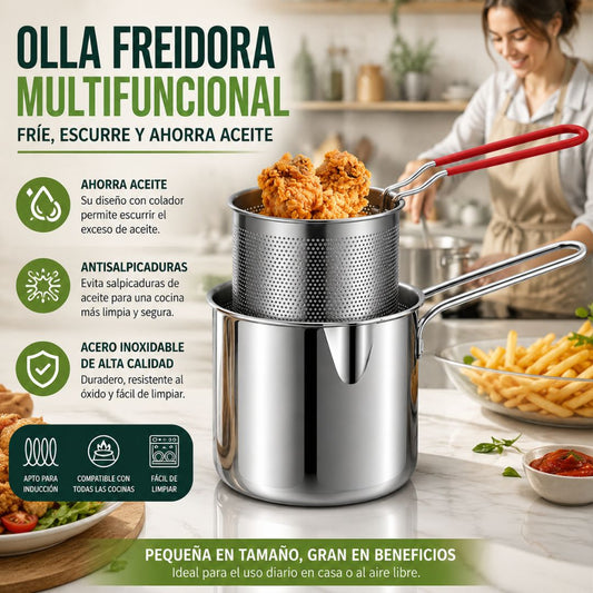 OLLA FREIDORA DE ACERO INOXIDABLE + CESTA COLADORA - 1,2 L