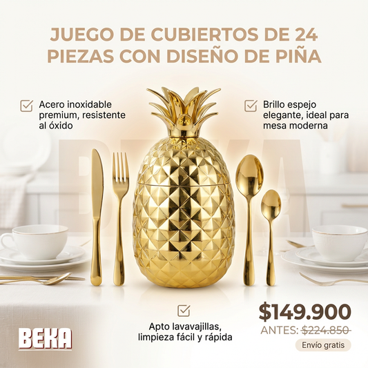 JUEGO DE CUBIERTOS DE 24 PIEZAS CON DISEÑO DE PIÑA