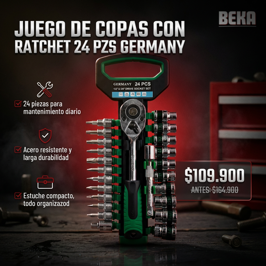 JUEGO DE RATCHET, COPAS Y PUNTAS 24 PIEZAS