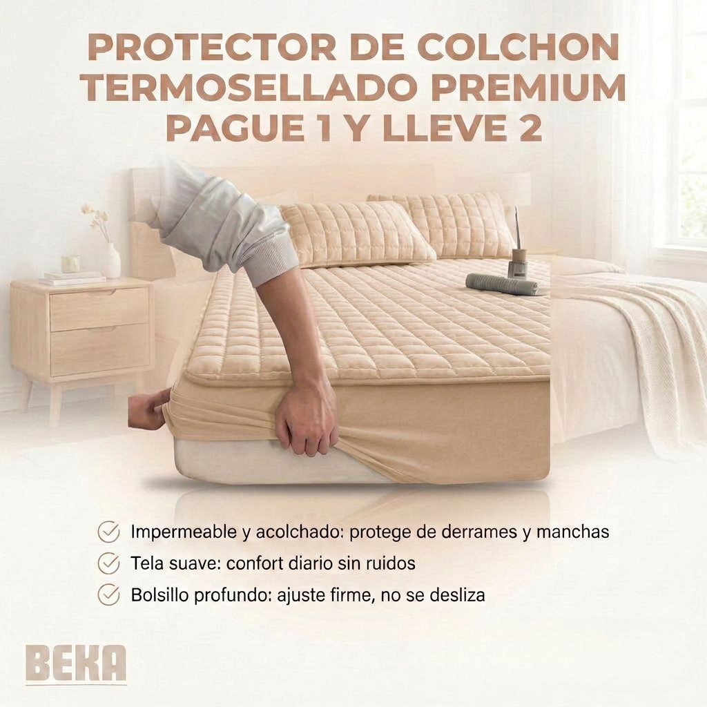 PROTECTOR DE COLCHON TERMOSELLADO PREMIUM PAGUE 1 Y LLEVE 2