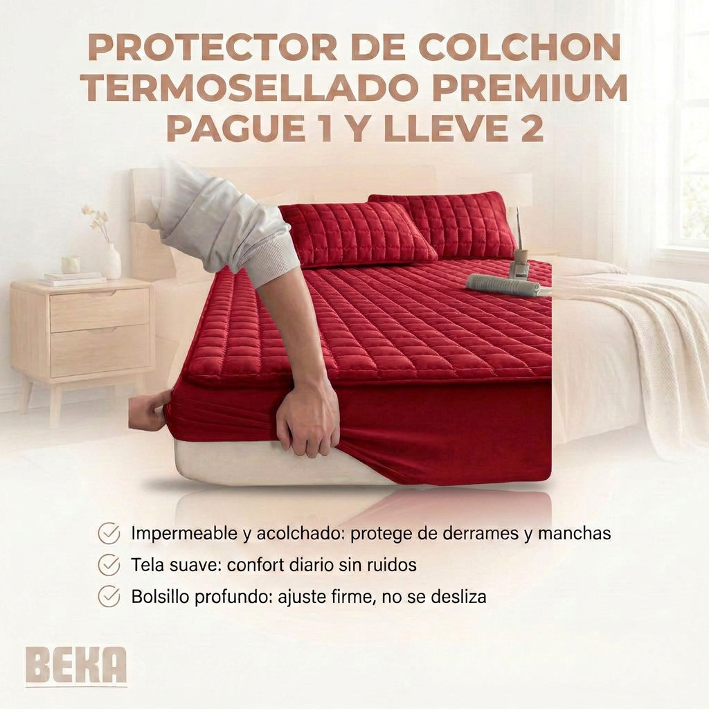 PROTECTOR DE COLCHON TERMOSELLADO PREMIUM PAGUE 1 Y LLEVE 2