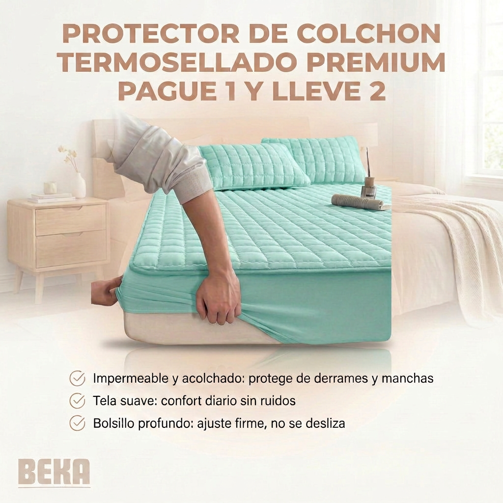 PROTECTOR DE COLCHON TERMOSELLADO PREMIUM PAGUE 1 Y LLEVE 2