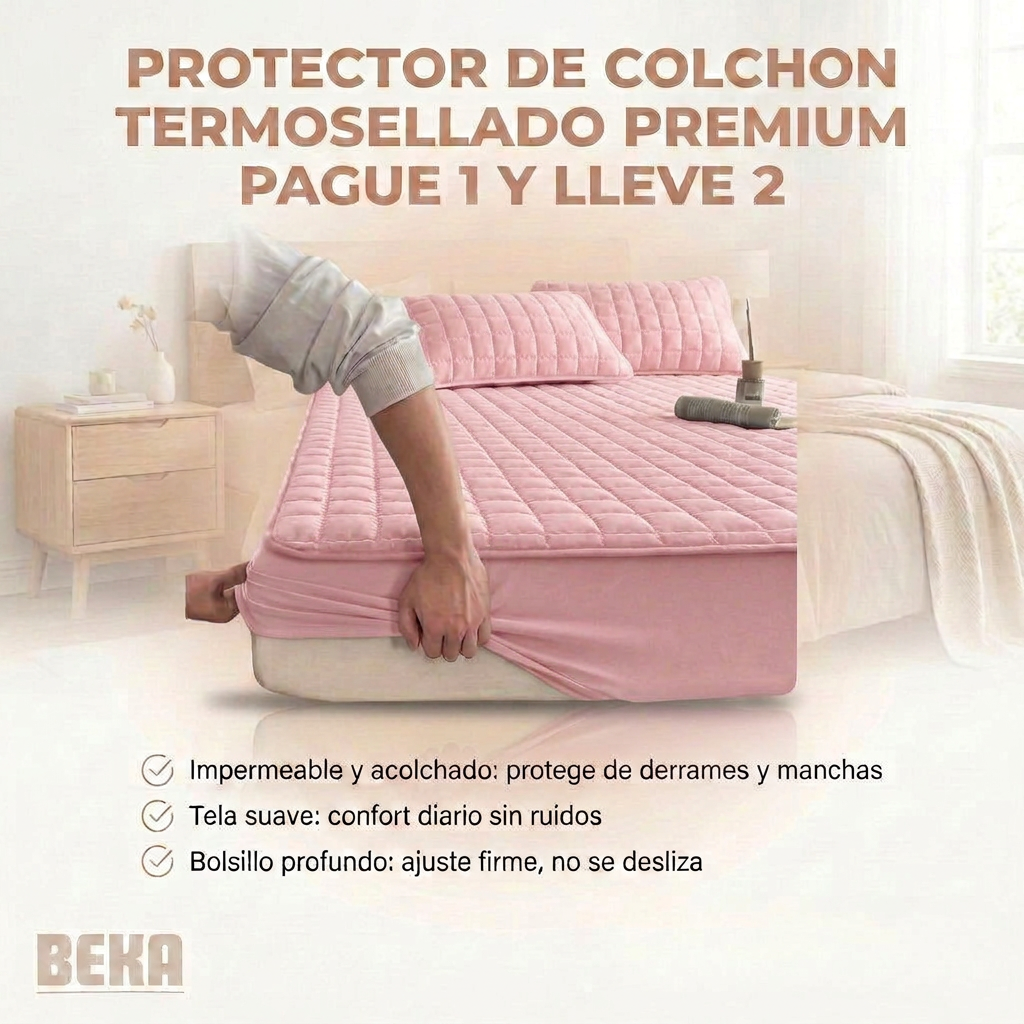 PROTECTOR DE COLCHON TERMOSELLADO PREMIUM PAGUE 1 Y LLEVE 2