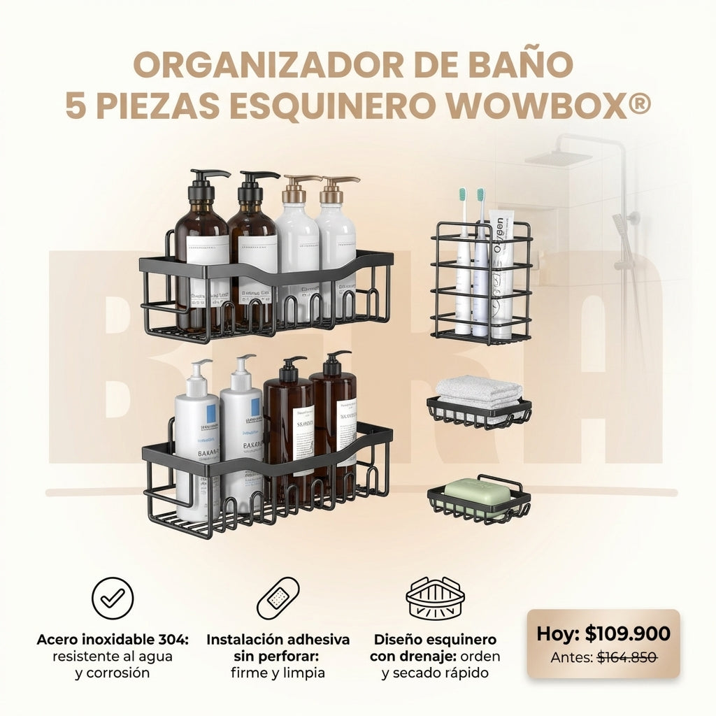 ORGANIZADOR DE BAÑO 5 PIEZAS ESQUINERO  WOWBOX® 