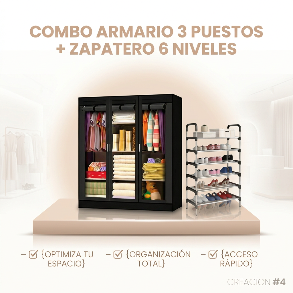 COMBO ARMARIO 3 PUESTOS + ZAPATERO 6 NIV