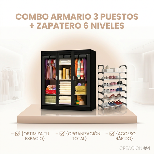COMBO ARMARIO 3 PUESTOS + ZAPATERO 6 NIV